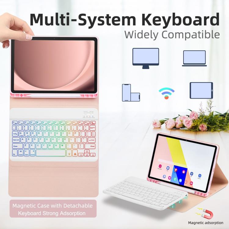 Funda protectora de cuero con teclado Bluetooth retroiluminado de colores para iPad Air 11 (2024) (verde suave)