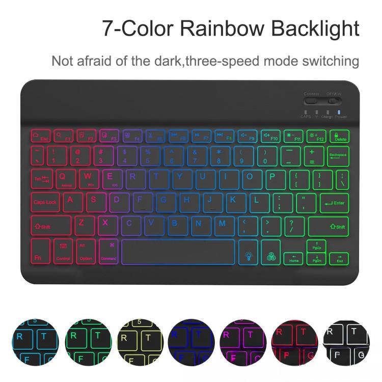 Funda protectora de cuero con teclado Bluetooth retroiluminado de colores para iPad 10.2 (2021/2022) (Negro Premium)