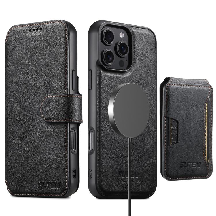 Funda de cuero Suteni Q05S3 3 en 1 con tapa vertical desmontable y función de cierre magnético para iPhone 12 (negro)