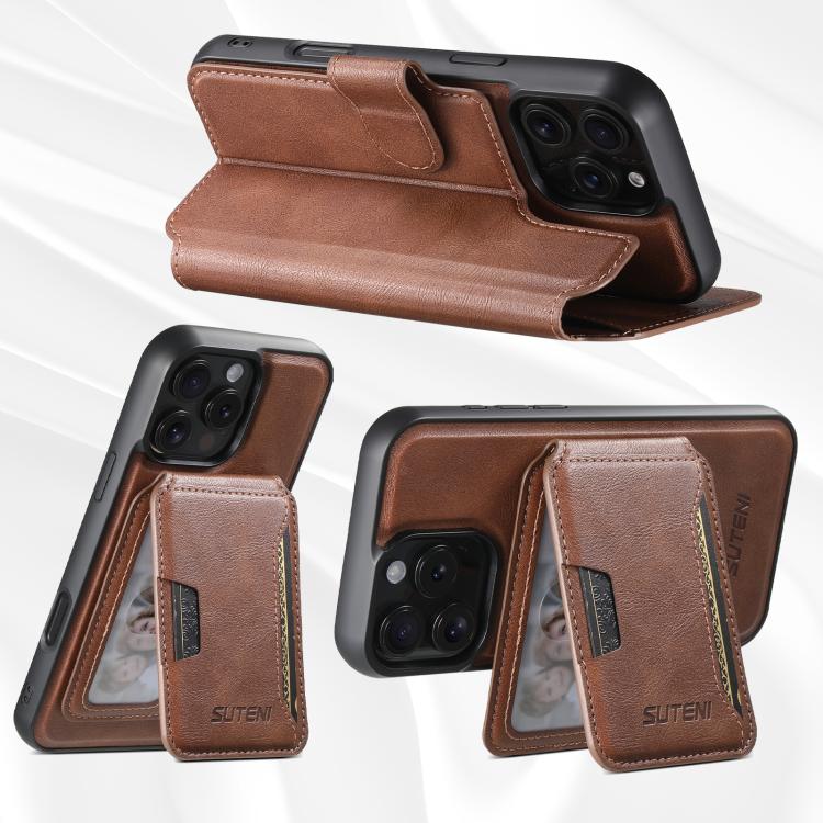 Funda de cuero Suteni Q05S3 3 en 1 con tapa vertical desmontable y función MagSafe para iPhone 12 Pro Max (marrón)