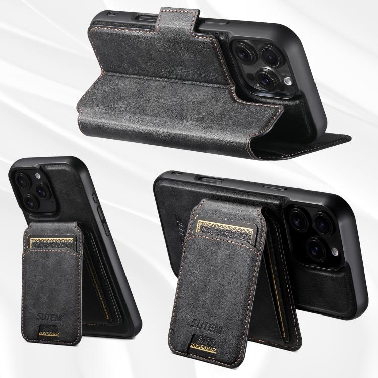 Funda de cuero Suteni Q07S2 3 en 1 con tapa vertical desmontable y cierre MagSafe para iPhone 13 Pro (negra)