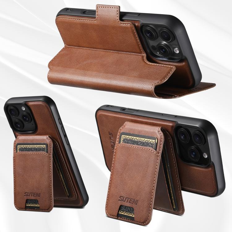 Funda de cuero Suteni Q07S2 3 en 1 con tapa vertical desmontable y cierre MagSafe para iPhone 12 Pro Max (marrón)