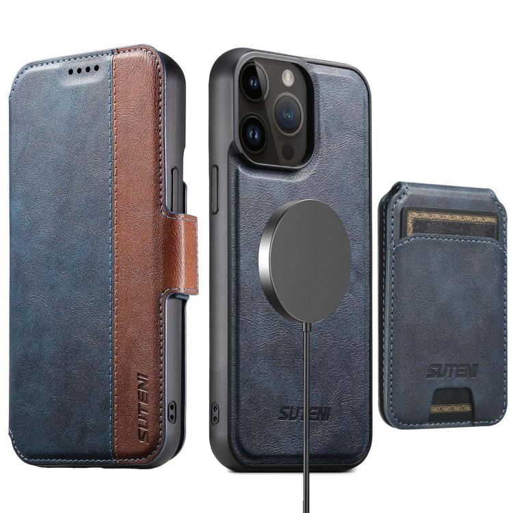 Funda de cuero Suteni Q07S2 3 en 1 con tapa vertical desmontable y cierre MagSafe para iPhone 12 Pro Max (azul)