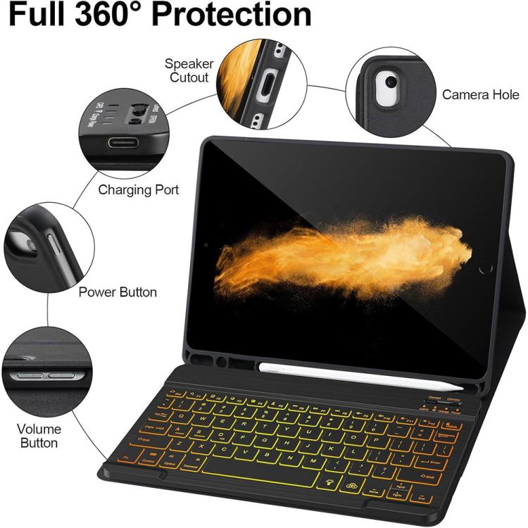 Funda con teclado magnético Bluetooth a color para iPad 2022 (negro premium)
