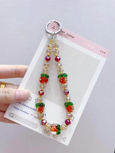 Cadena para teléfono luminosa de cristal de caqui (roja)