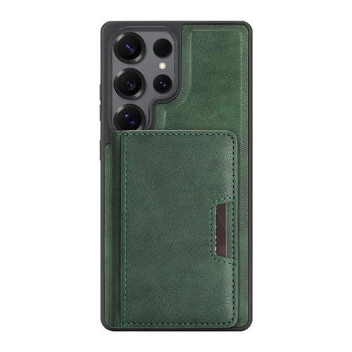 Funda de cuero con adhesivo lateral para Samsung Galaxy S24 Ultra, con anillo magnético MagSafe de doble pliegue y fuerte capacidad de carga (verde)