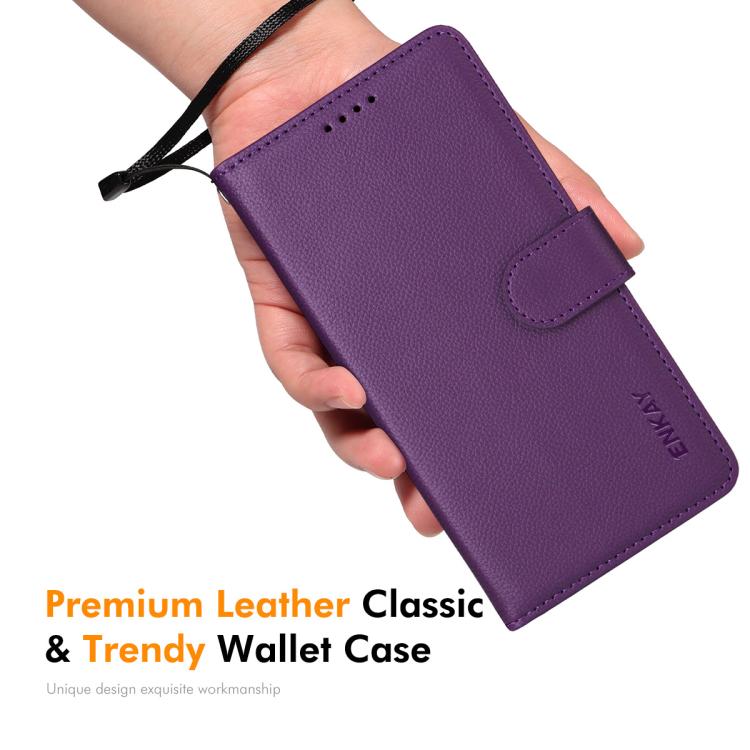 ENKAY - Funda de piel con textura de lichi y bloqueo RFID para iPhone 16e (roja)