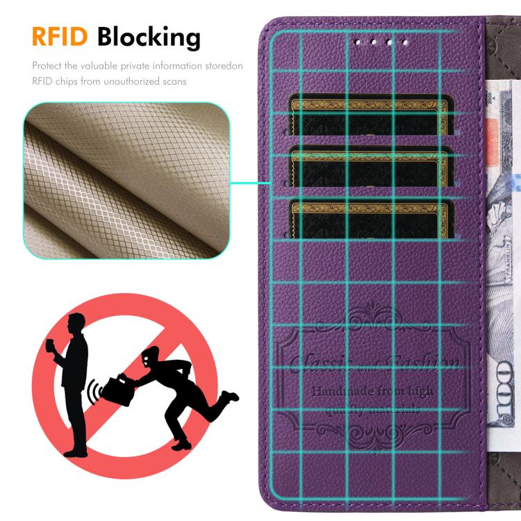 ENKAY - Funda de piel con textura de lichi y bloqueo RFID para iPhone 16e (beige)