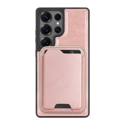 Funda de cuero con anillo magnético Kalebol Slim MagSafe para Samsung Galaxy S25 Ultra 5G, con adhesivo lateral y ranuras para tarjetas (oro rosa)