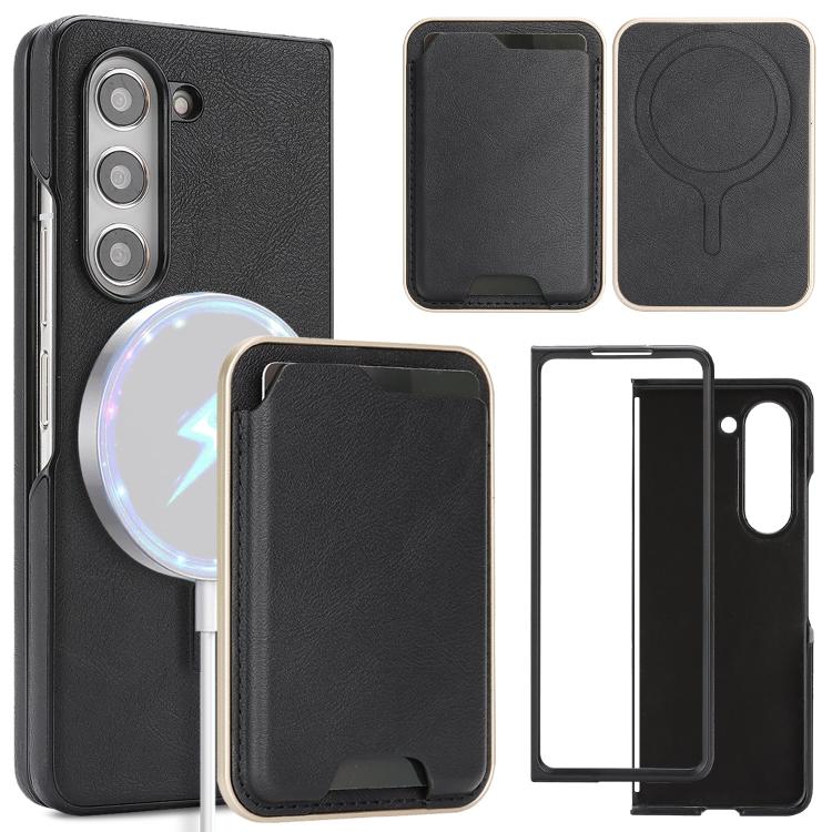 Funda de cuero con adhesivo lateral para Samsung Galaxy Z Fold6 Kalebol Slim MagSafe Ring Magnetic Card Bag (Negro)