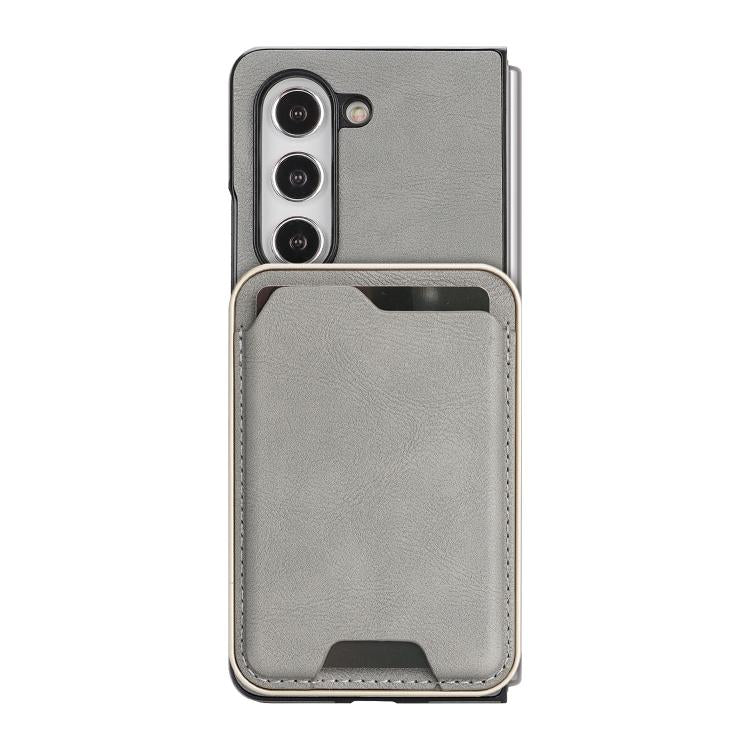 Funda de cuero con etiqueta lateral para Samsung Galaxy Z Fold6 Kalebol Slim MagSafe Ring Magnetic Card Bag (gris)