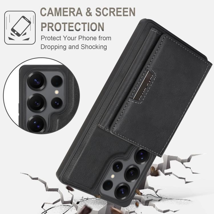 Funda de cuero con tres pliegues y adhesivo lateral para Samsung Galaxy S25 Ultra 5G (negro)