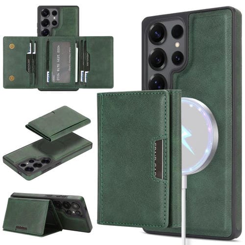 Funda de cuero con tres pliegues y adhesivo lateral para Samsung Galaxy S25 Ultra 5G (verde)