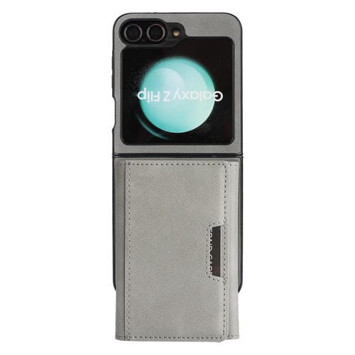 Funda de cuero con tres pliegues y adhesivo lateral para Samsung Galaxy Z Flip6 (gris)