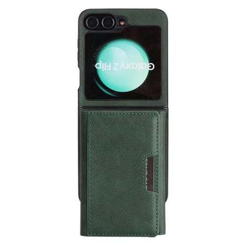 Funda de cuero con tres pliegues y adhesivo lateral para Samsung Galaxy Z Flip6 (verde)