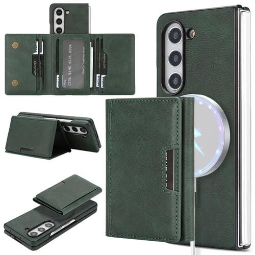 Funda de cuero con adhesivo lateral para Samsung Galaxy Z Fold6, con cierre magnético MagSafe, triple pliegue, Kalebol (verde)