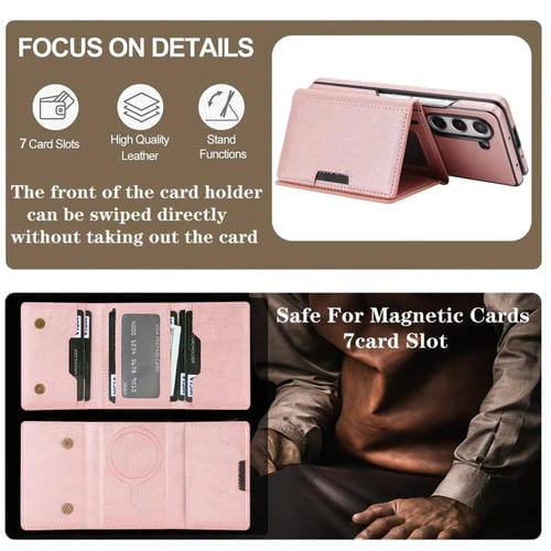 Funda de cuero con adhesivo lateral para Samsung Galaxy Z Fold6, con cierre magnético MagSafe, triple pliegue, Kalebol (oro rosa)