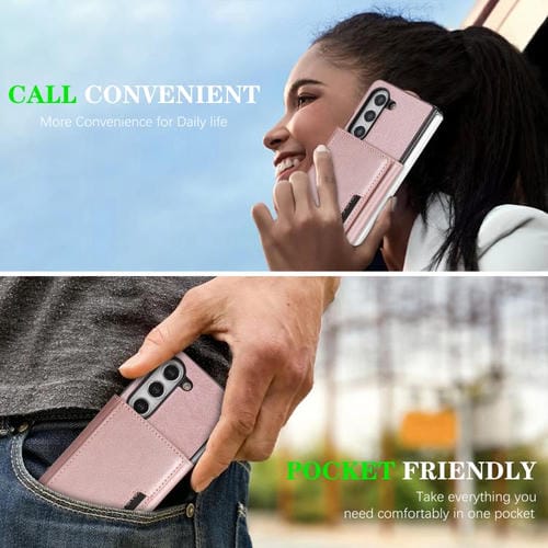 Funda de cuero con adhesivo lateral para Samsung Galaxy Z Fold6, con cierre magnético MagSafe, triple pliegue, Kalebol (oro rosa)