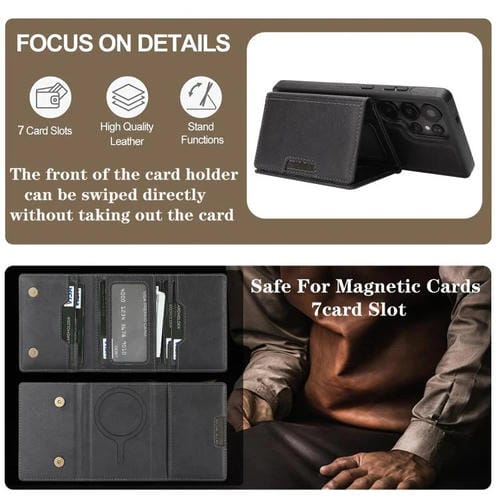Funda de cuero con tres pliegues y adhesivo lateral para Samsung Galaxy S24 Ultra 5G (negro)