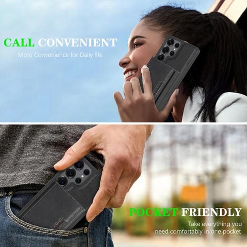Funda de cuero con tres pliegues y adhesivo lateral para Samsung Galaxy S24 Ultra 5G (negro)