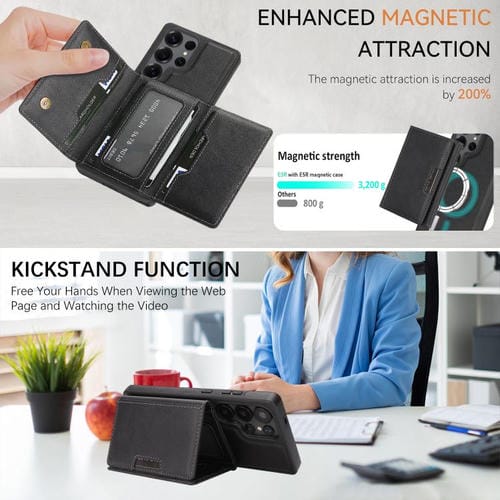 Funda de cuero con tres pliegues y adhesivo lateral para Samsung Galaxy S24 Ultra 5G (negro)