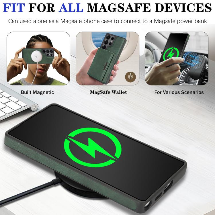 Funda de cuero con tres pliegues y adhesivo lateral para Samsung Galaxy S24 Ultra 5G (verde)