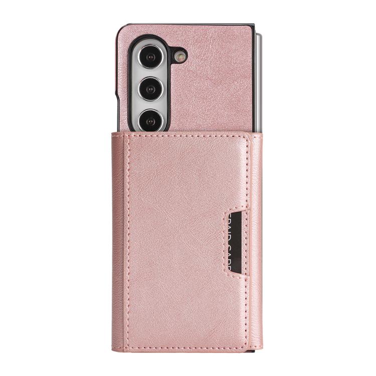 Funda de cuero con adhesivo lateral para Samsung Galaxy Z Fold5, con cierre magnético MagSafe, triple pliegue, Kalebol (oro rosa)