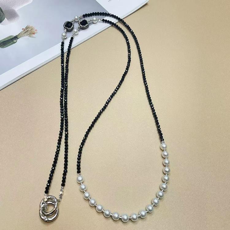 Cadena larga para teléfono móvil con perla de cristal (gris perla)