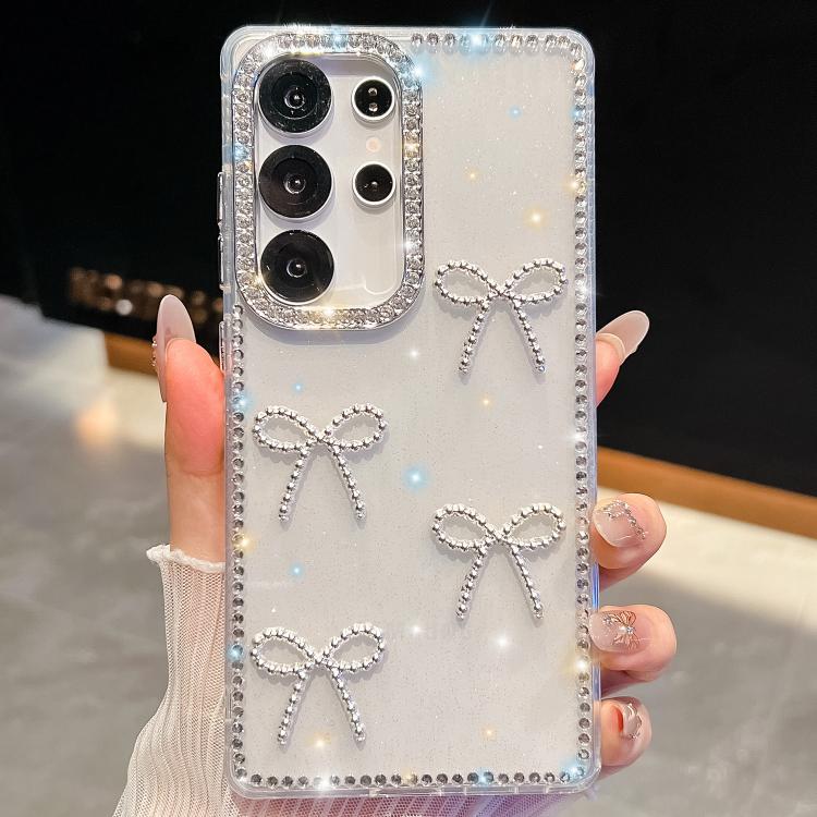 Funda transparente para Samsung Galaxy S25 Ultra 5G con lazo de cuatro esquinas y purpurina de diamante, a prueba de golpes (transparente)