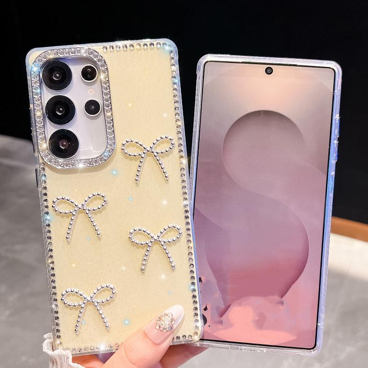 Funda transparente con lazo y cuatro esquinas para Samsung Galaxy S24 FE 5G, a prueba de golpes y con purpurina de diamante (transparente)