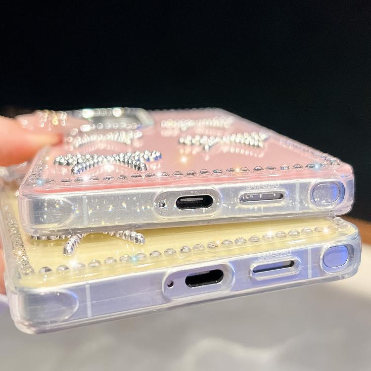 Funda transparente con lazo y cuatro esquinas para Samsung Galaxy S24 FE 5G, a prueba de golpes y con purpurina de diamante (transparente)