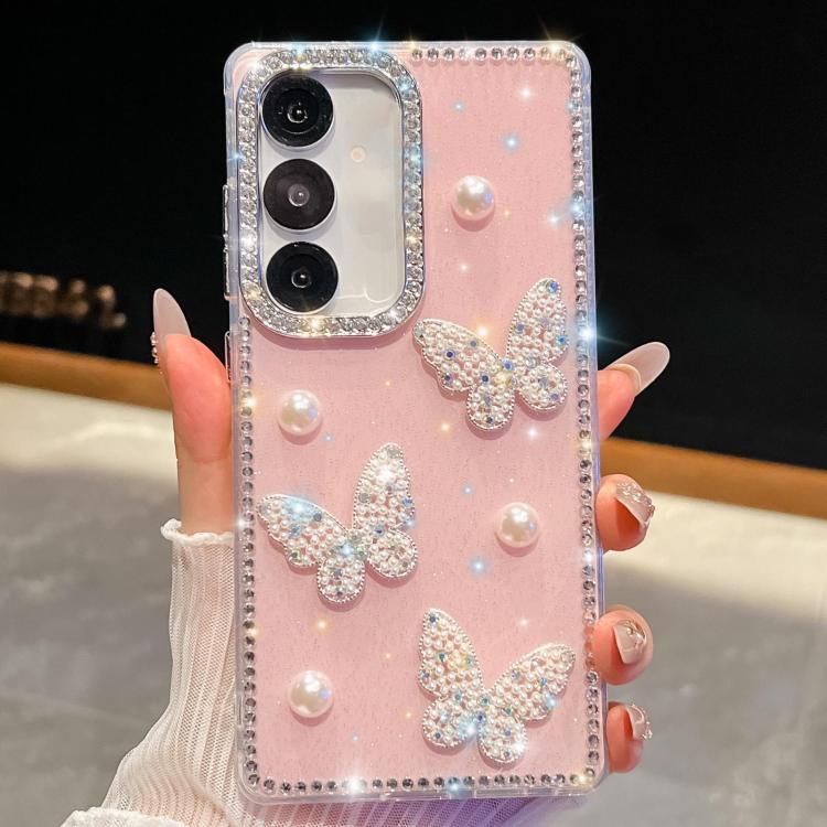 Funda para Samsung Galaxy A35 5G con diseño de mariposa, con purpurina y diamantes, a prueba de golpes (rosa claro)