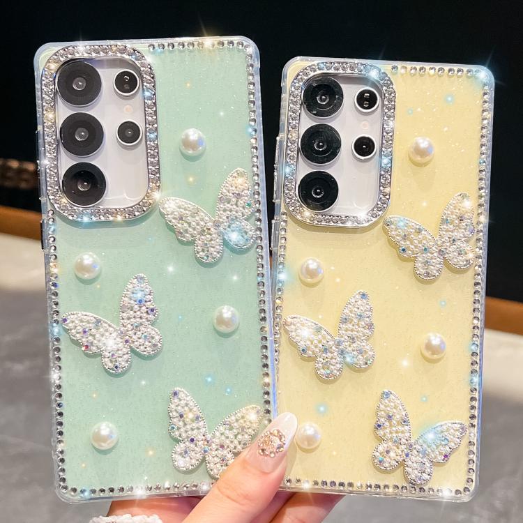 Funda para Samsung Galaxy A26 5G con diseño de mariposa, con purpurina y diamantes, a prueba de golpes (verde claro)