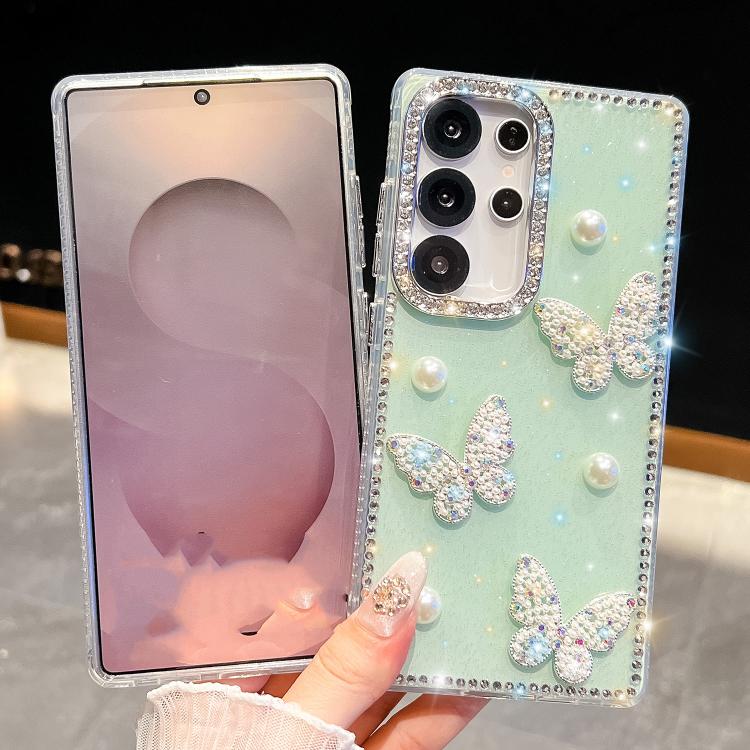 Funda para Samsung Galaxy A36 5G con diseño de mariposa, con purpurina y diamantes, a prueba de golpes (verde claro)