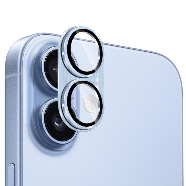 ENKAY - Lente de cámara antirreflejos de aleación de aluminio cepillado con película de vidrio templado para iPhone 17 (azul claro)