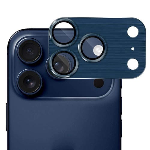 ENKAY - Lente de cámara antirreflejos de aleación de aluminio cepillado con película de vidrio templado para iPhone 17 Pro Max (azul)