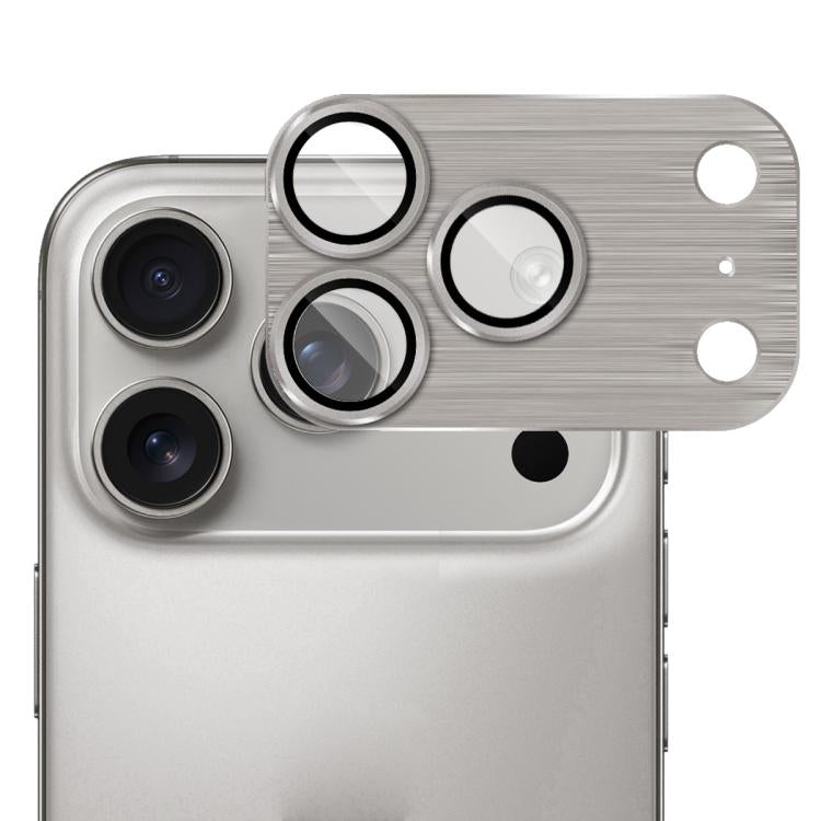 ENKAY - Lente de cámara antirreflejos de aleación de aluminio cepillado con película de vidrio templado (titanio dorado) para iPhone 17 Pro Max