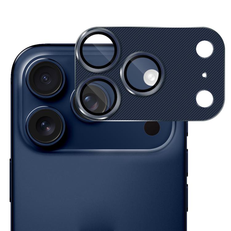 Película protectora de lente de vidrio templado ENKAY con textura de CD y aleación de aluminio para iPhone 17 Pro Max (azul)