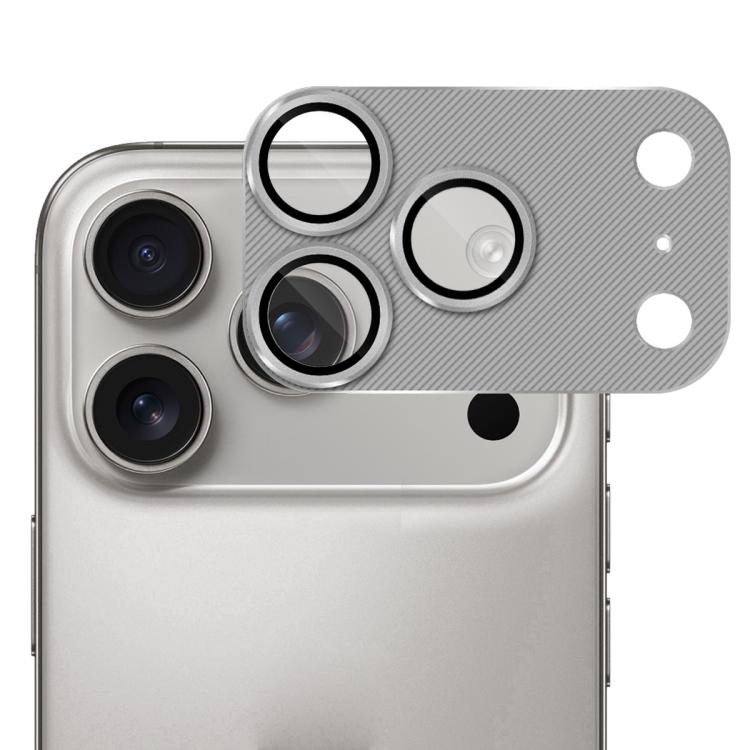 Película protectora de lente de vidrio templado ENKAY con textura de CD y aleación de aluminio para iPhone 17 Pro (gris)