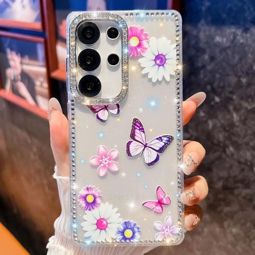 Funda a prueba de golpes con diseño de mariposa y brillo de diamante para Samsung Galaxy S23 Ultra 5G (Mariposa, amor, flor, B5)