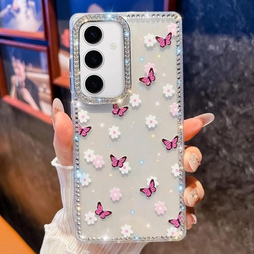 Funda a prueba de golpes con diseño de mariposa y brillo de diamante para Samsung Galaxy S24 5G (Mariposa morada B2)