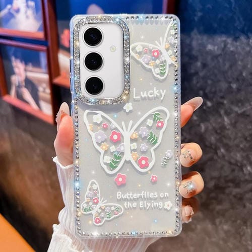 Funda a prueba de golpes con diseño de mariposa y brillo de diamante para Samsung Galaxy S24 5G (Flor Mariposa B3)