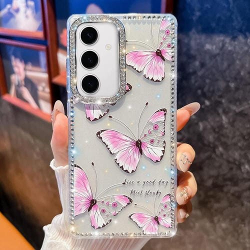 Funda a prueba de golpes con diseño de mariposa y brillo de diamante para Samsung Galaxy S24 FE 5G (Mariposa rosa B1)