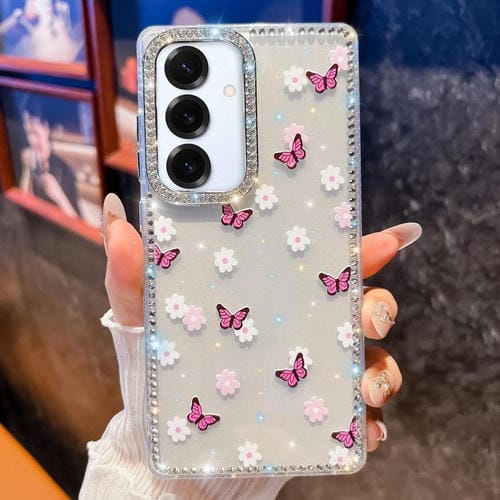 Funda a prueba de golpes con diseño de mariposa y brillo de diamante para Samsung Galaxy A17 5G (Mariposa morada B2)