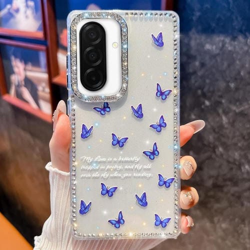 Funda a prueba de golpes con diseño de mariposa y brillo de diamante para Samsung Galaxy A26 5G (Mariposa azul B4)