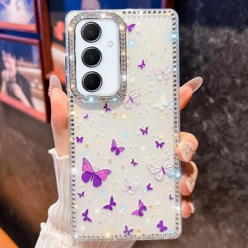 Funda a prueba de golpes con diseño de mariposa y brillo de diamante para Samsung Galaxy A56 5G (Mariposa morada B6)