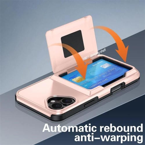 Funda abatible para iPhone 16 Plus con tarjetero, a prueba de golpes (oro rosa)