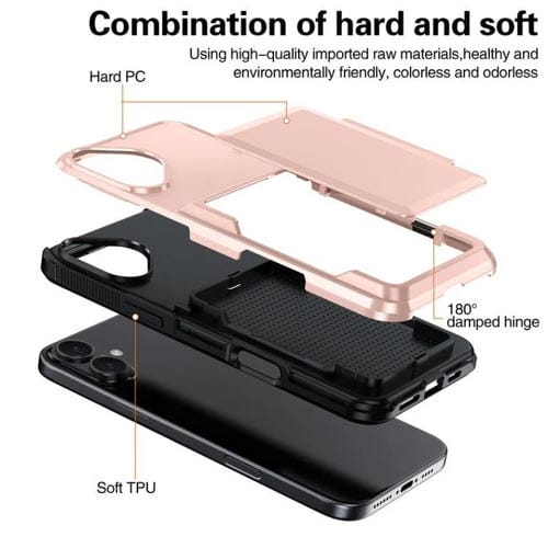 Funda abatible para iPhone 16 con tarjetero Kalebol, a prueba de golpes (gris)