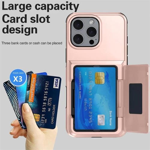 Funda a prueba de golpes Kalebol Flip Card Wallet para iPhone 15 Pro (oro rosa)