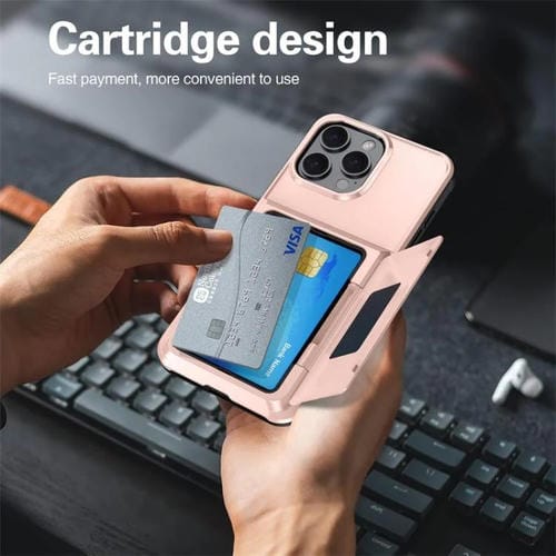 Funda a prueba de golpes Kalebol Flip Card Wallet para iPhone 14 Pro (gris)